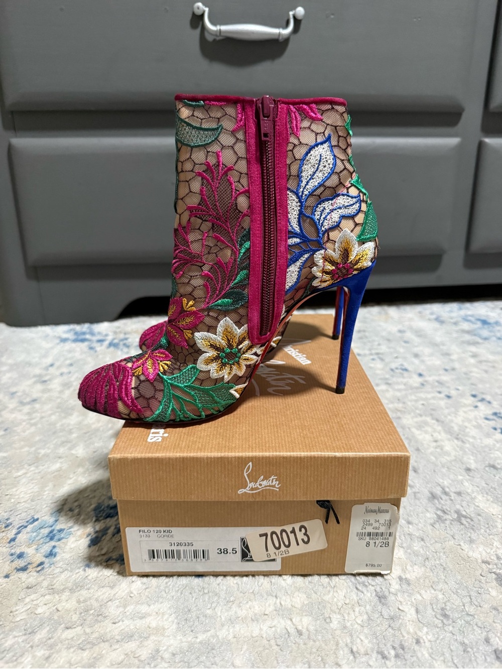 Christian Louboutin Multicolor Miss Tennis Mesh Embroidered Lace Ankle Boots - Picture 2 of 7